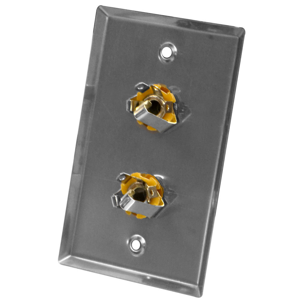 Pair of Stainless Steel Wall Plates - Dual 1/4" TRS Stereo Jacks Single Gang