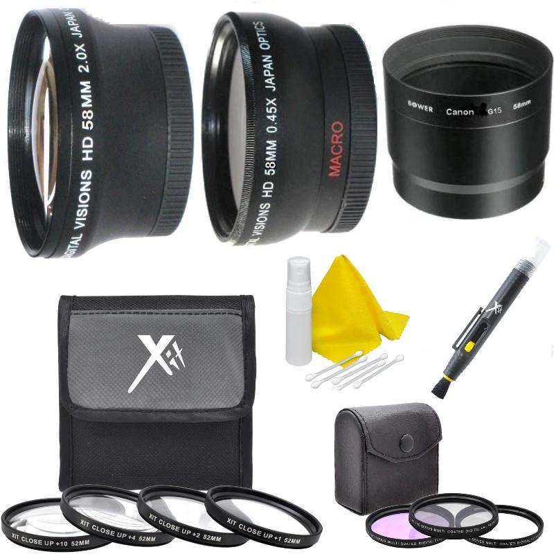 58mm Lens Filter Accessory Kit for Canon PowerShot G15 G16 Digital Camera