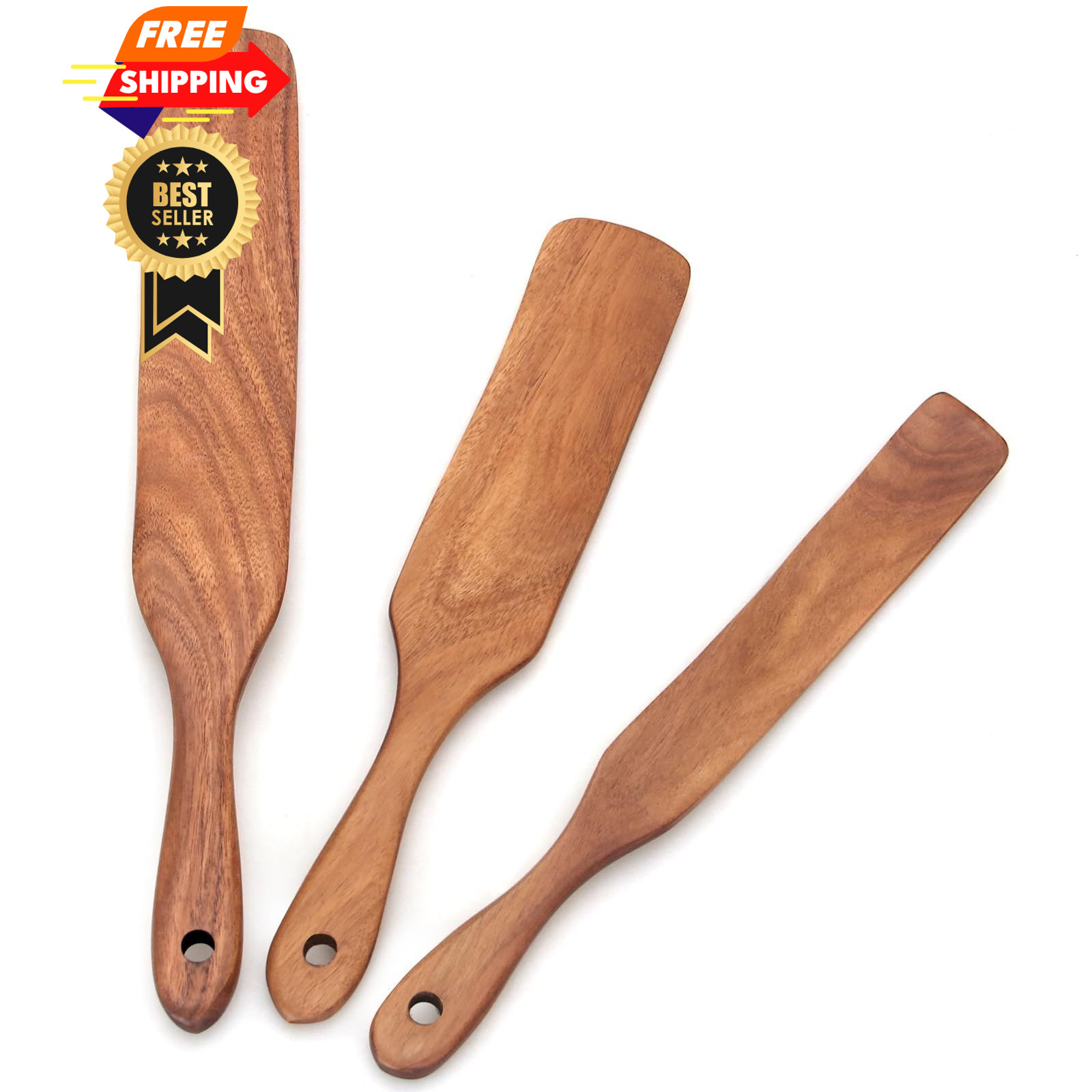 3 Pcs Teak Wood Spurtle Set for Sourdough Starter Spurtles Kitchen 11", 3