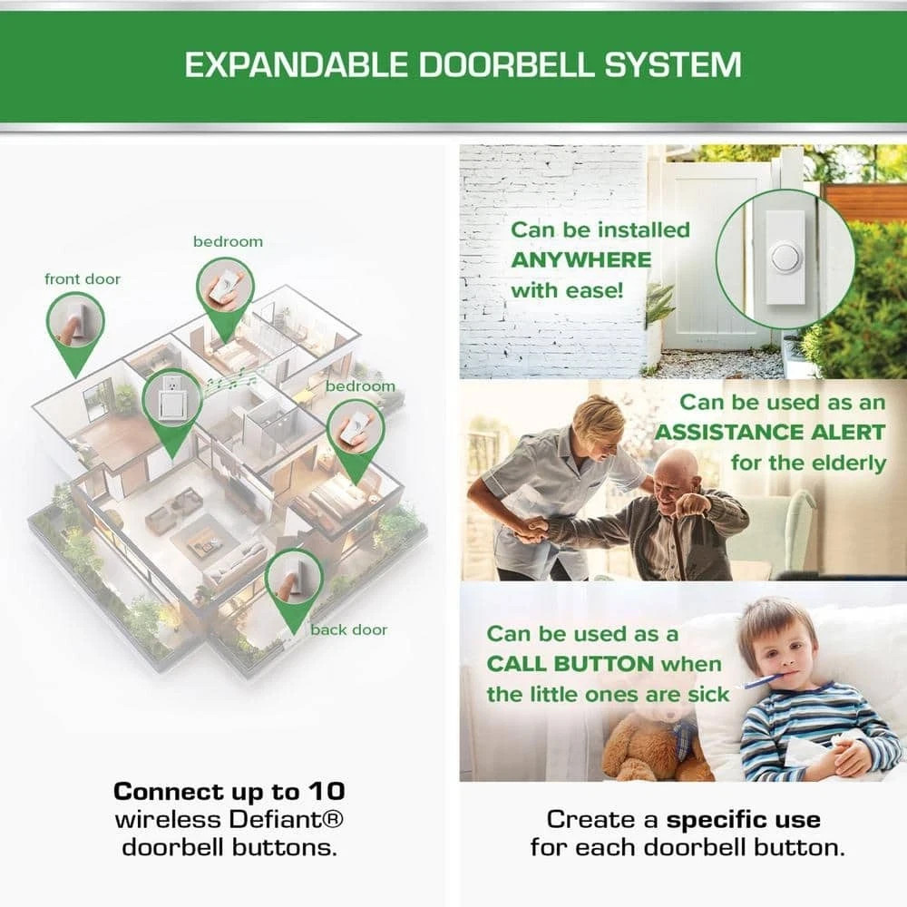DEFIANT Wireless Plug-in Doorbell Kit with 1 Push Button White
