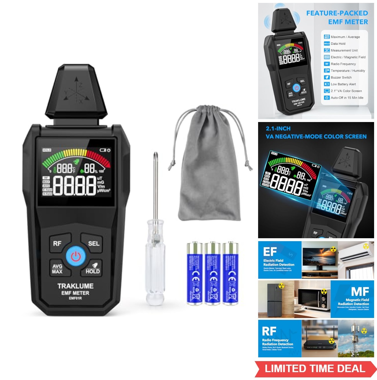 EMF Meter Radiation Detector 5-in-1 Digital Electric Magnetic Radio Frequency