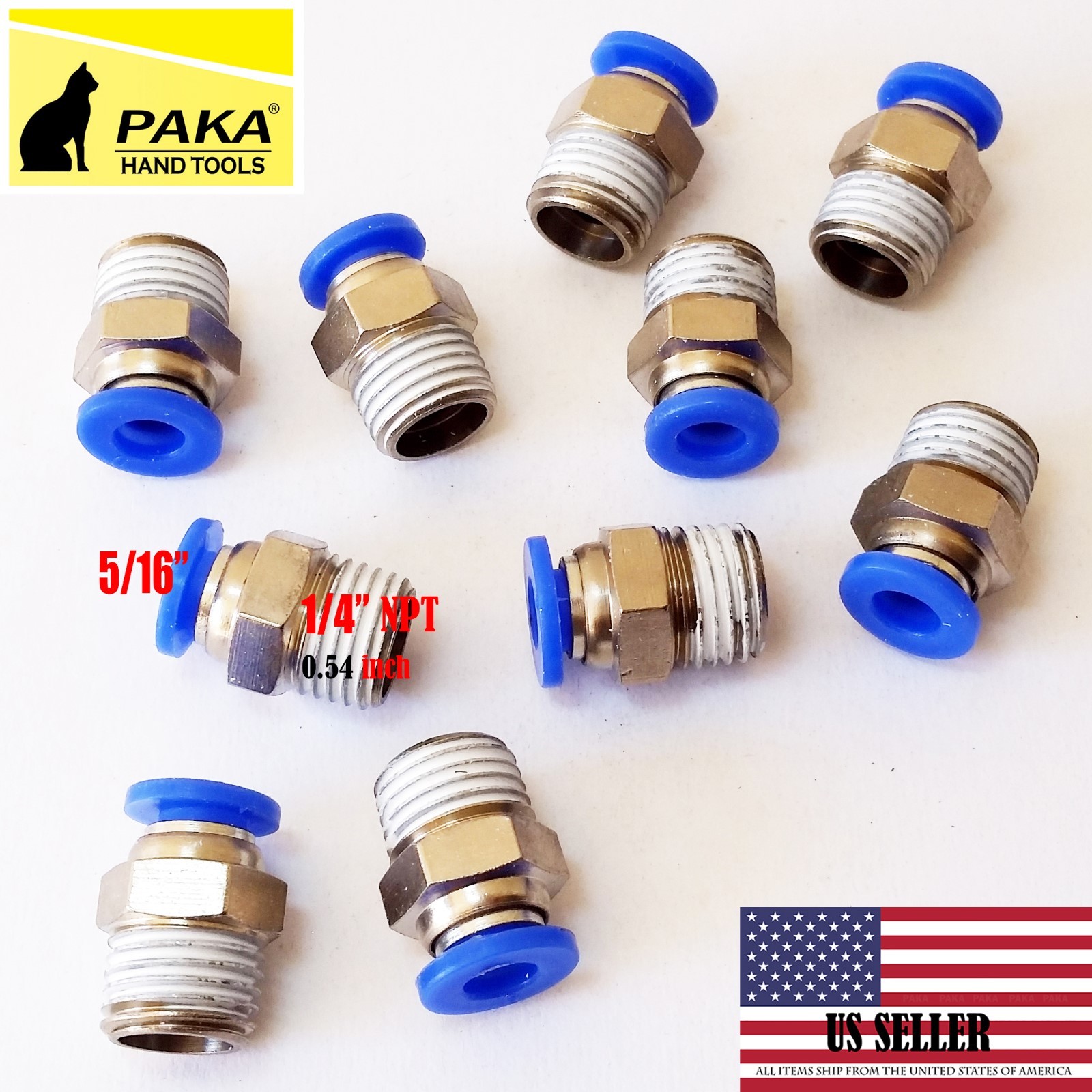 10 Male Straight Connector Tube OD 5/16"  X  NPT 1/4 PU Air Push In Fitting