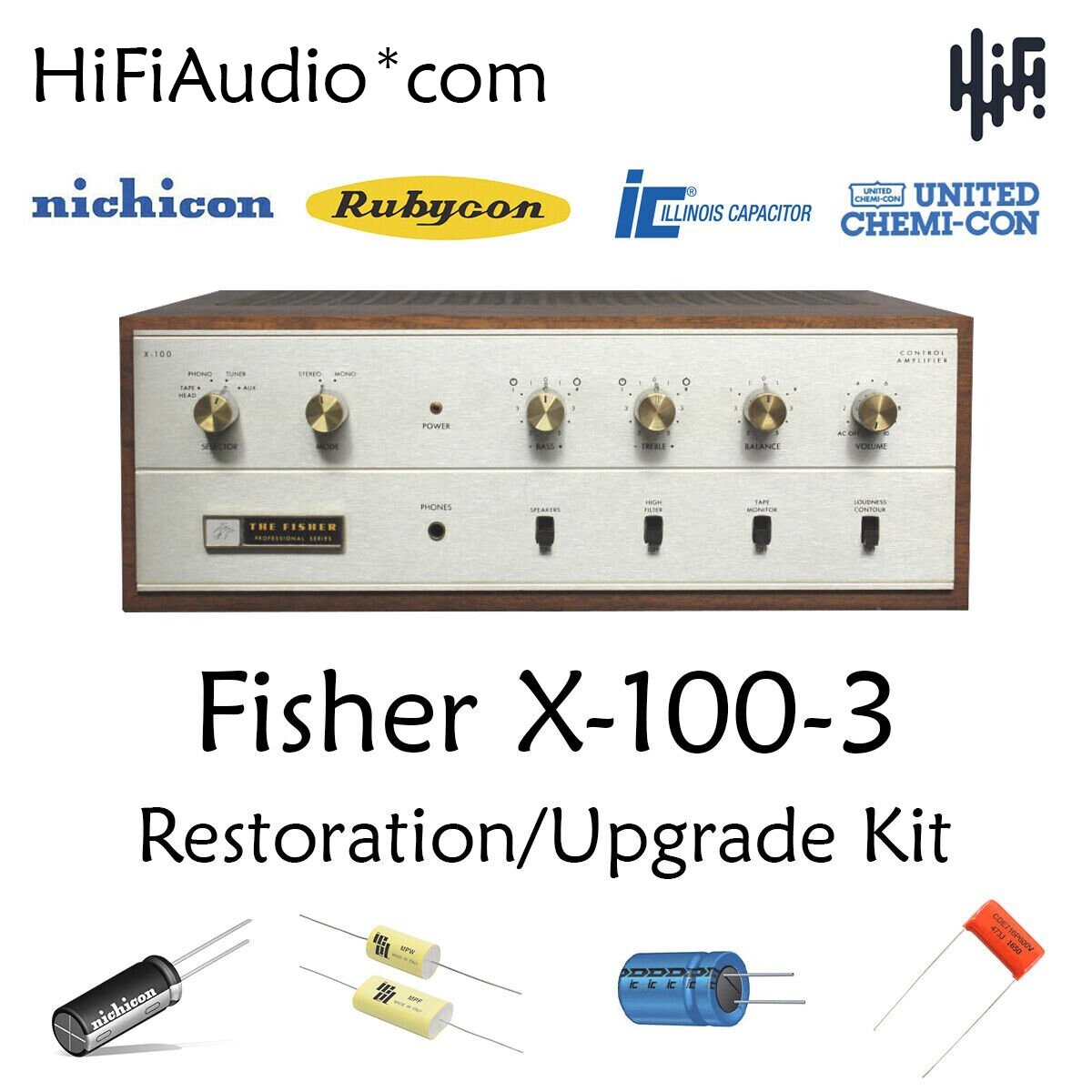 Fisher x-100-3 tube amplifier restoration repair upgrade rebuild capacitor kit