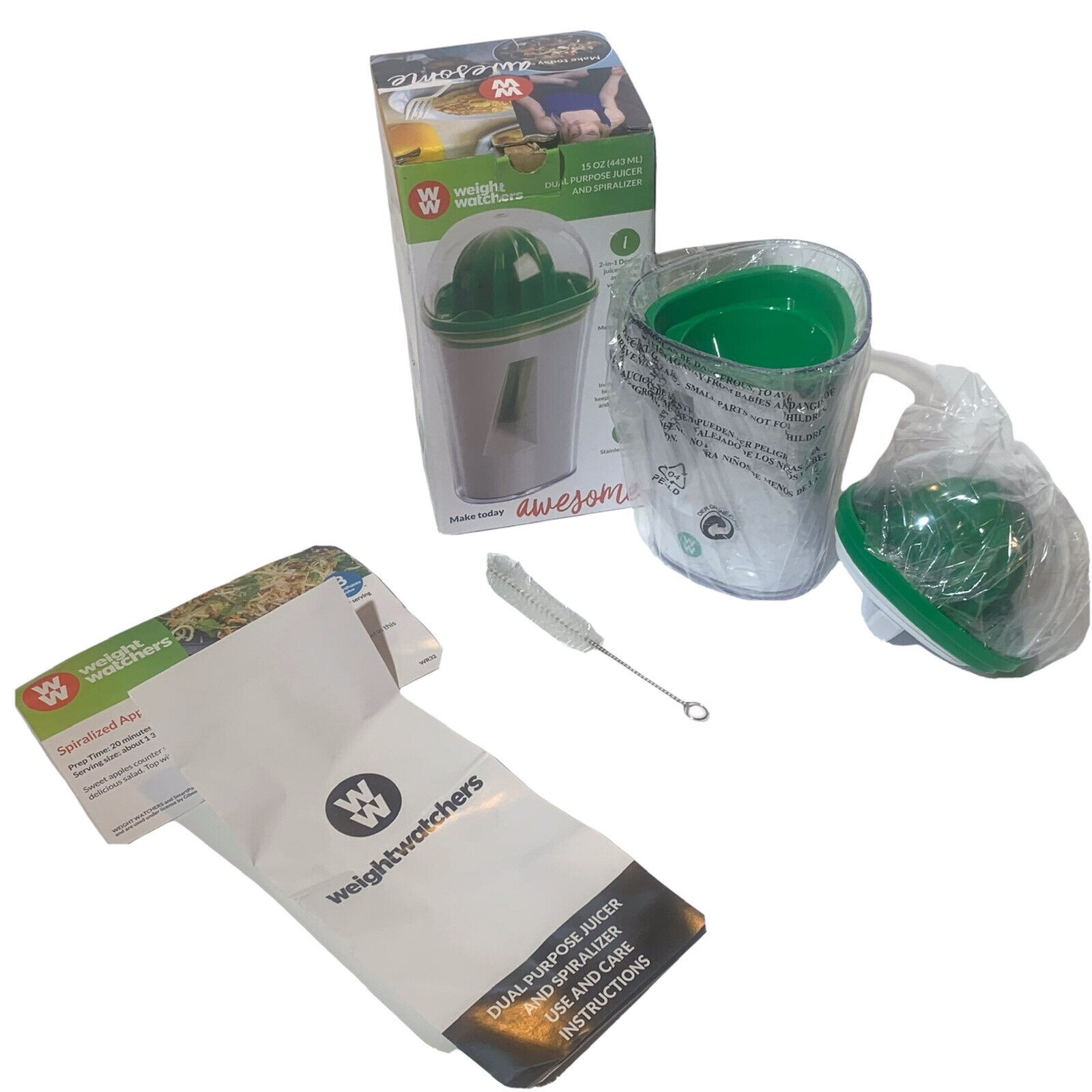 WW Weight Watchers Dual Purpose Juicer and Spiralizer 15 oz w small brush New