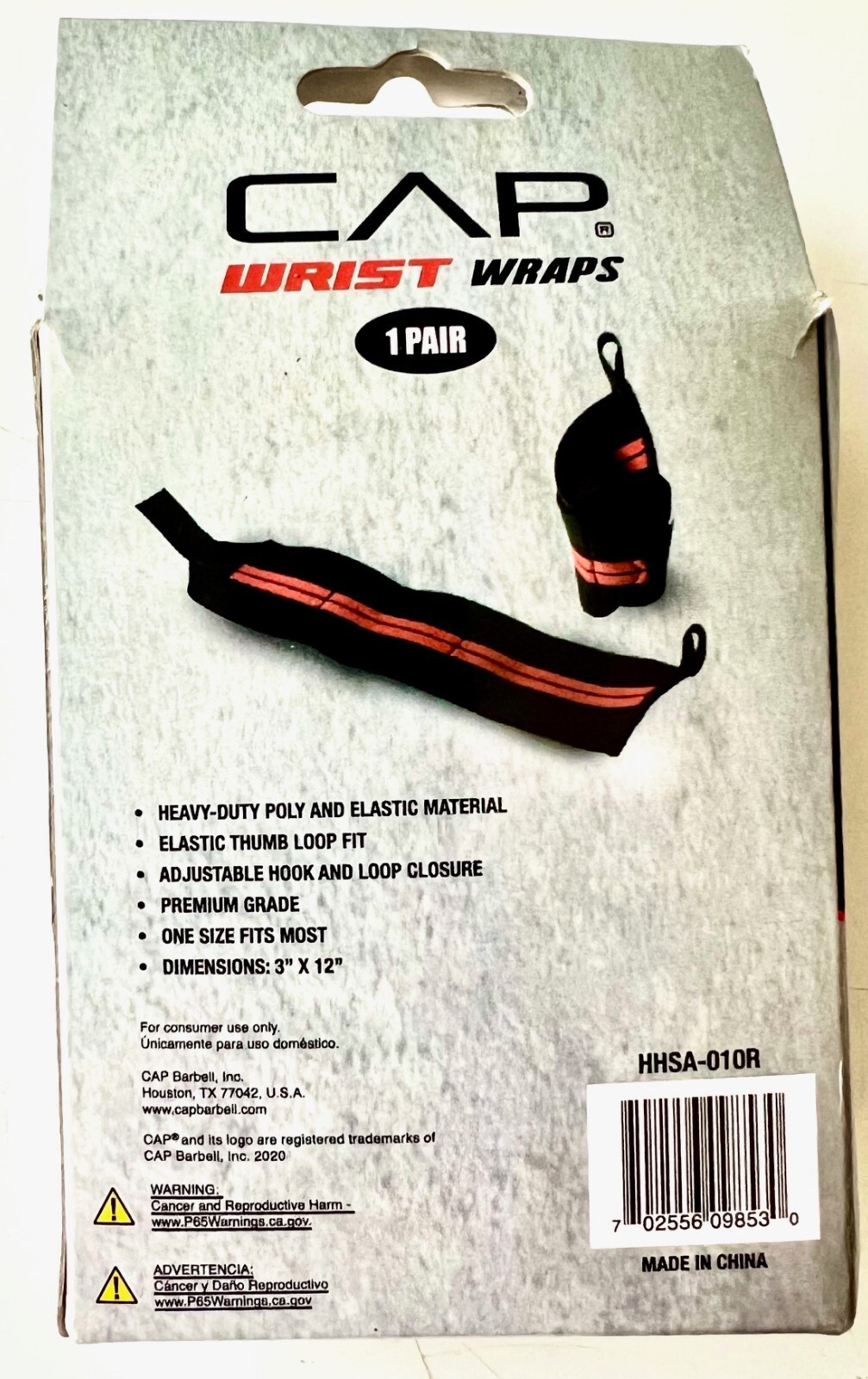 Cap Wrist Wraps 1 Pair Black Red 3" x 12" New