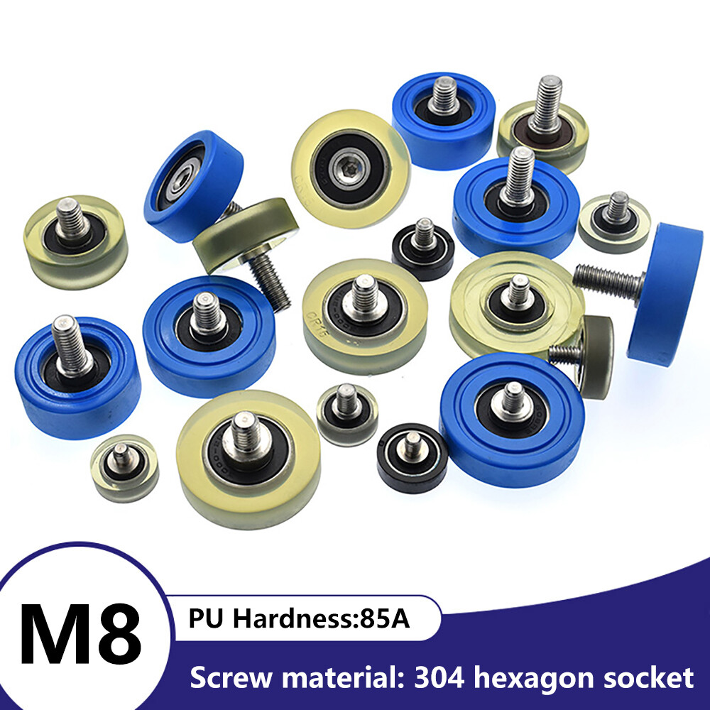 M8 Male Threaded Screw Bearing Guide Wheel Flat Roller PU Polyurethane Pulley