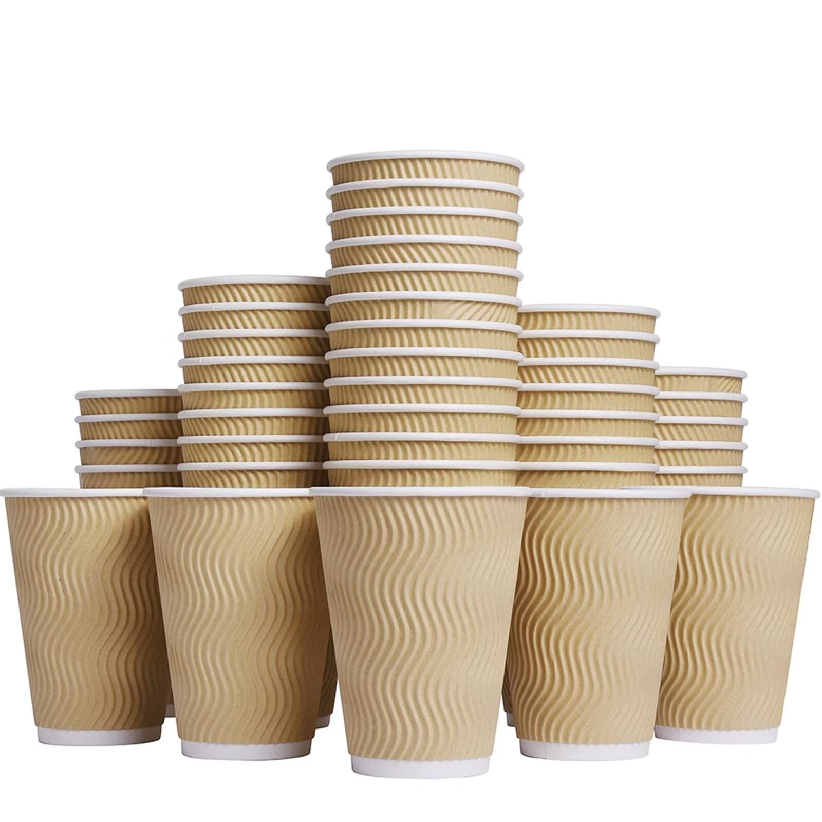 Hot Paper Cups_12 oz Disposable Insulated Corrugated Sleeve Ripple Wall Paper...