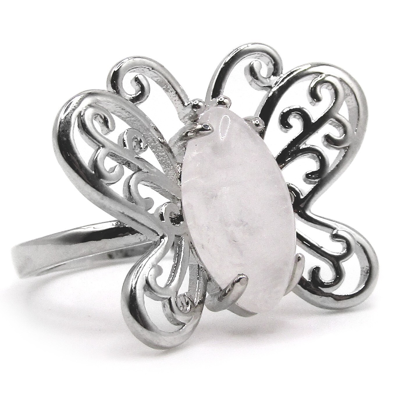 Butterfly gemstone ring adjustable one size fits all- WHITE QUARTZ