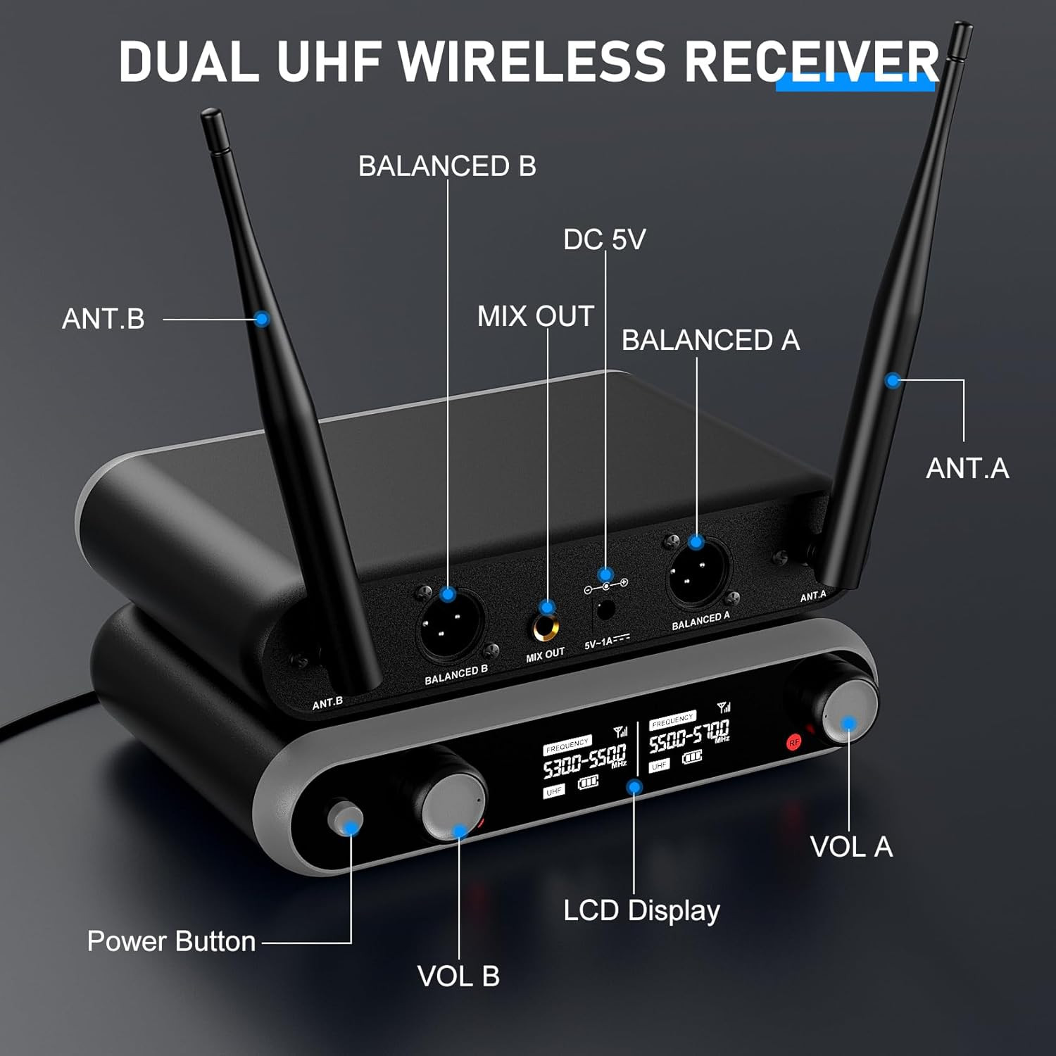 Wireless Microphone System Karaoke Machine - Rechargeable Handheld Dynamic Micro