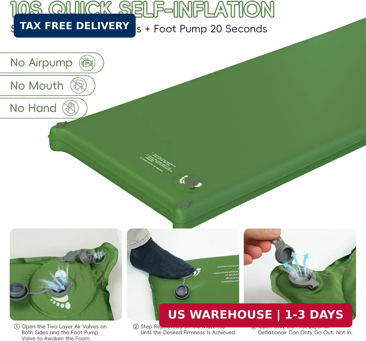 Memory Foam Camping Sleeping Pad, Foldable and Portable Self-Inflating Camping M