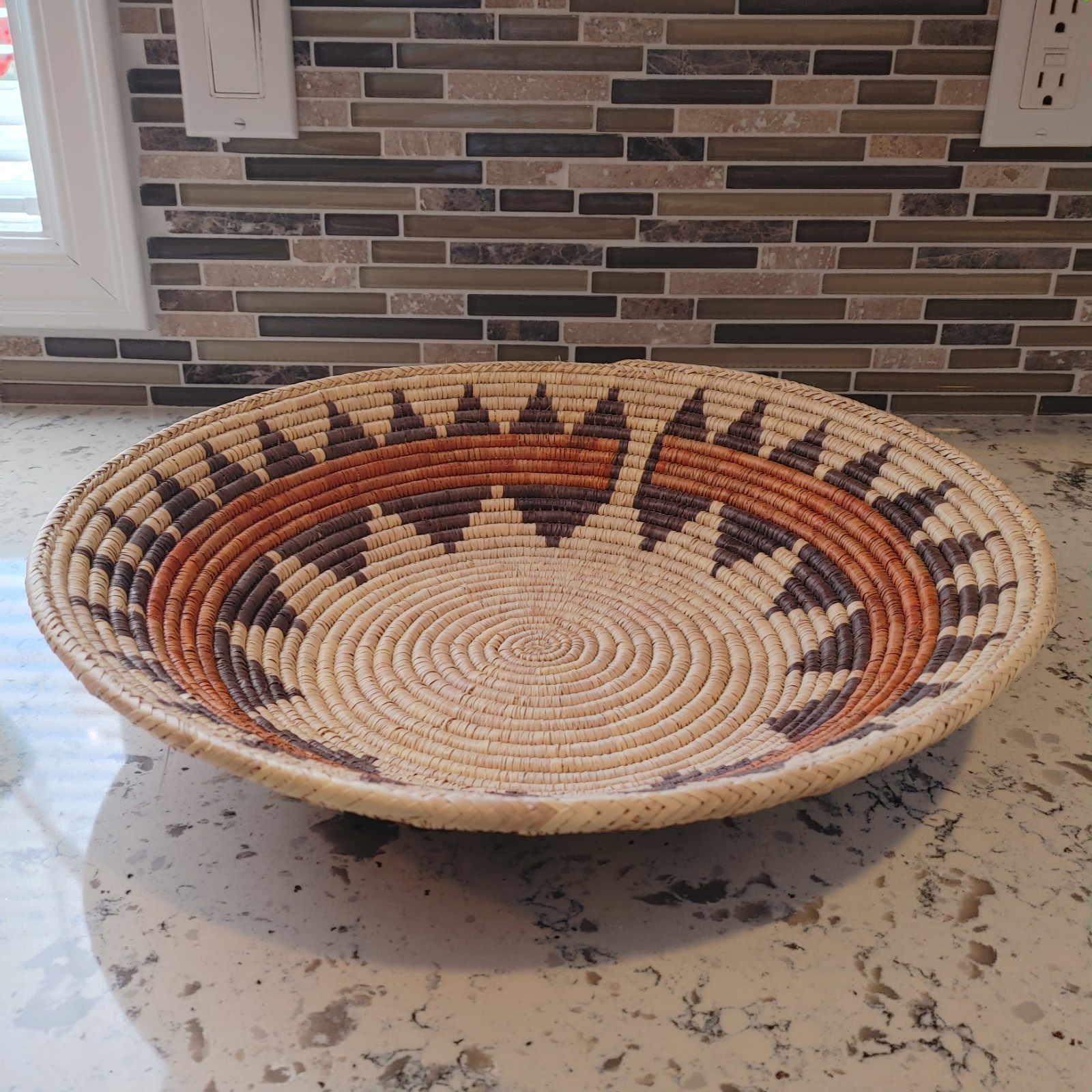 Hand Woven Basket Bowl Star Pattern 16"
