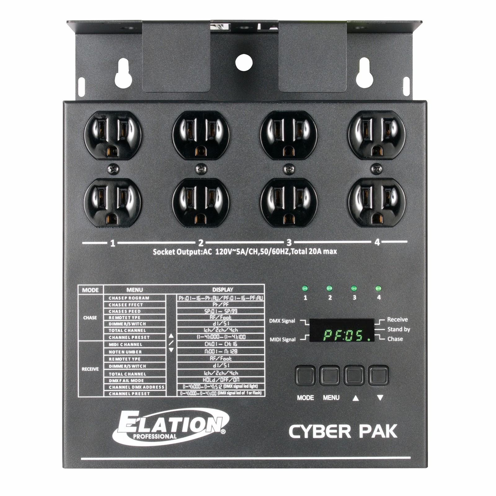 Elation ADJ CYBER PACK 4-Channel Dimmer/Relay/MIDI DMX Controller Power Pack