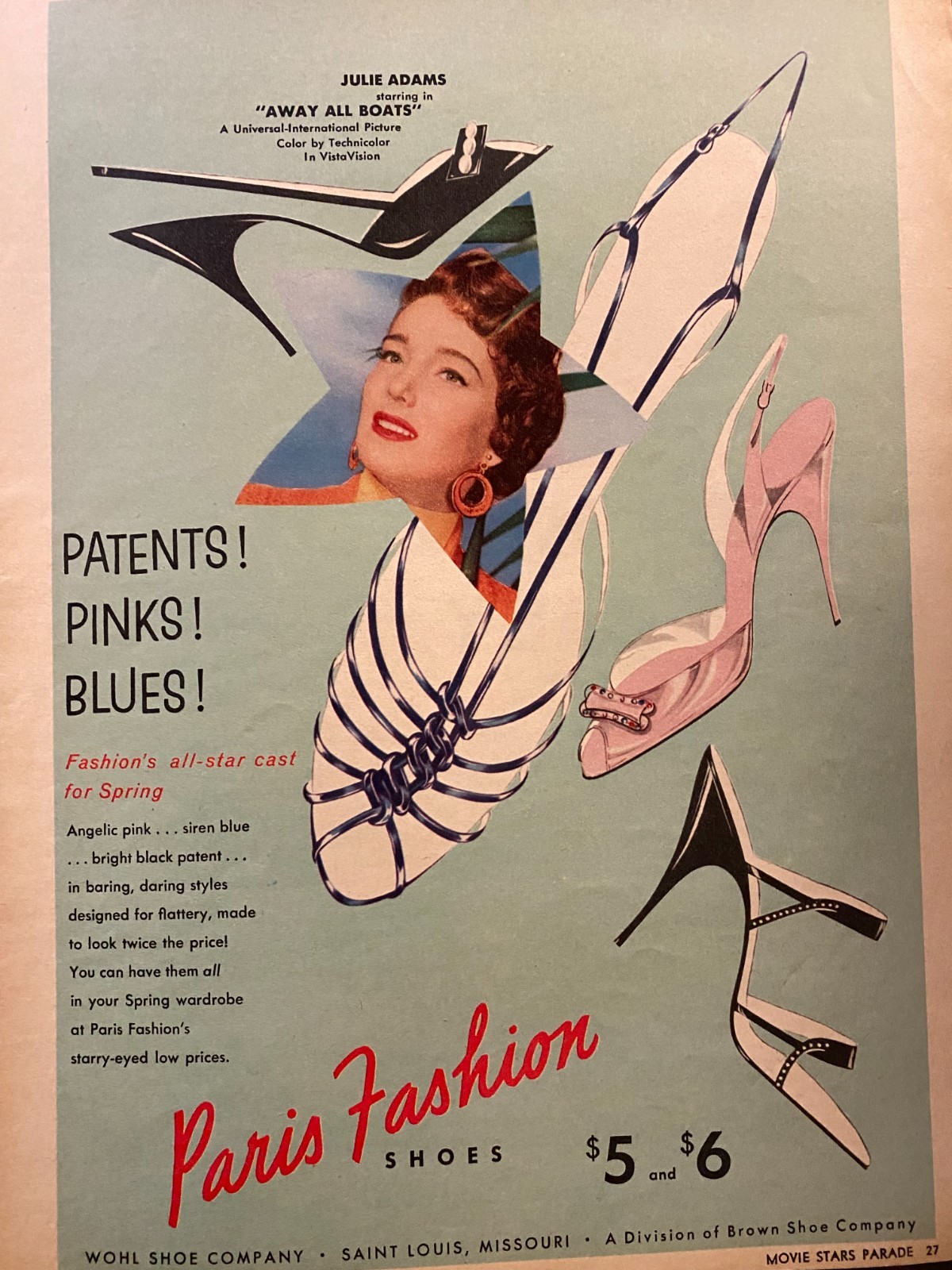 Julie Adams, Julia, Paris Fashion Shoes, Full Page Vintage Print Ad, aa