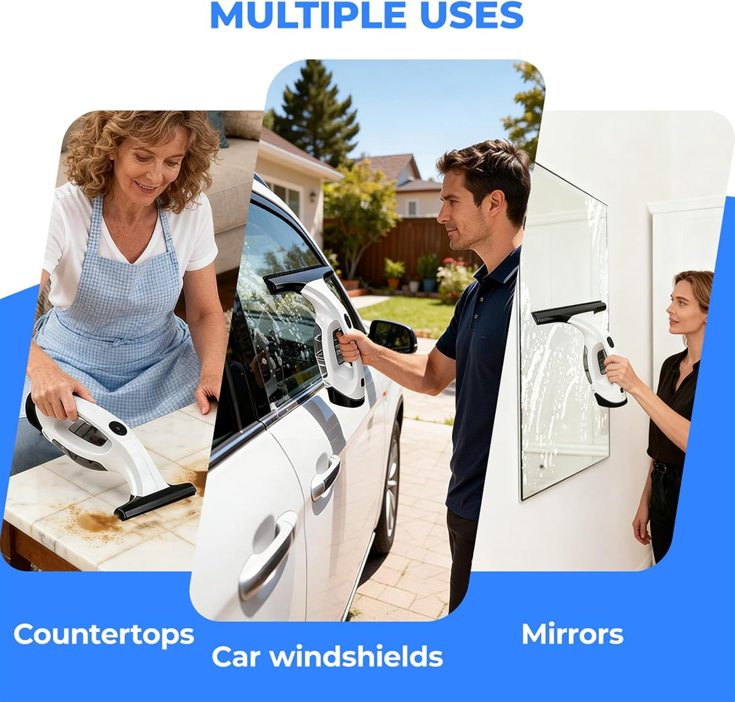 Window Vacuum Squeegee Cordless, Electric Window Cleaner Squeegee with 2000Pa Su