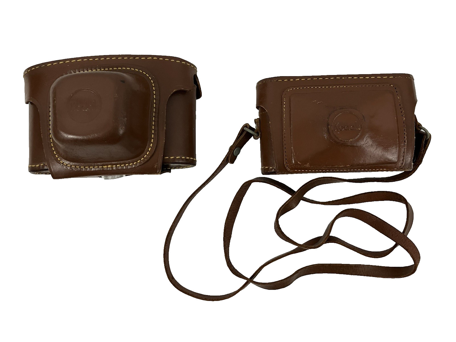 Lot 2 Vintage Kodak Leather Camera Cases Brown Embossed Logo Storage