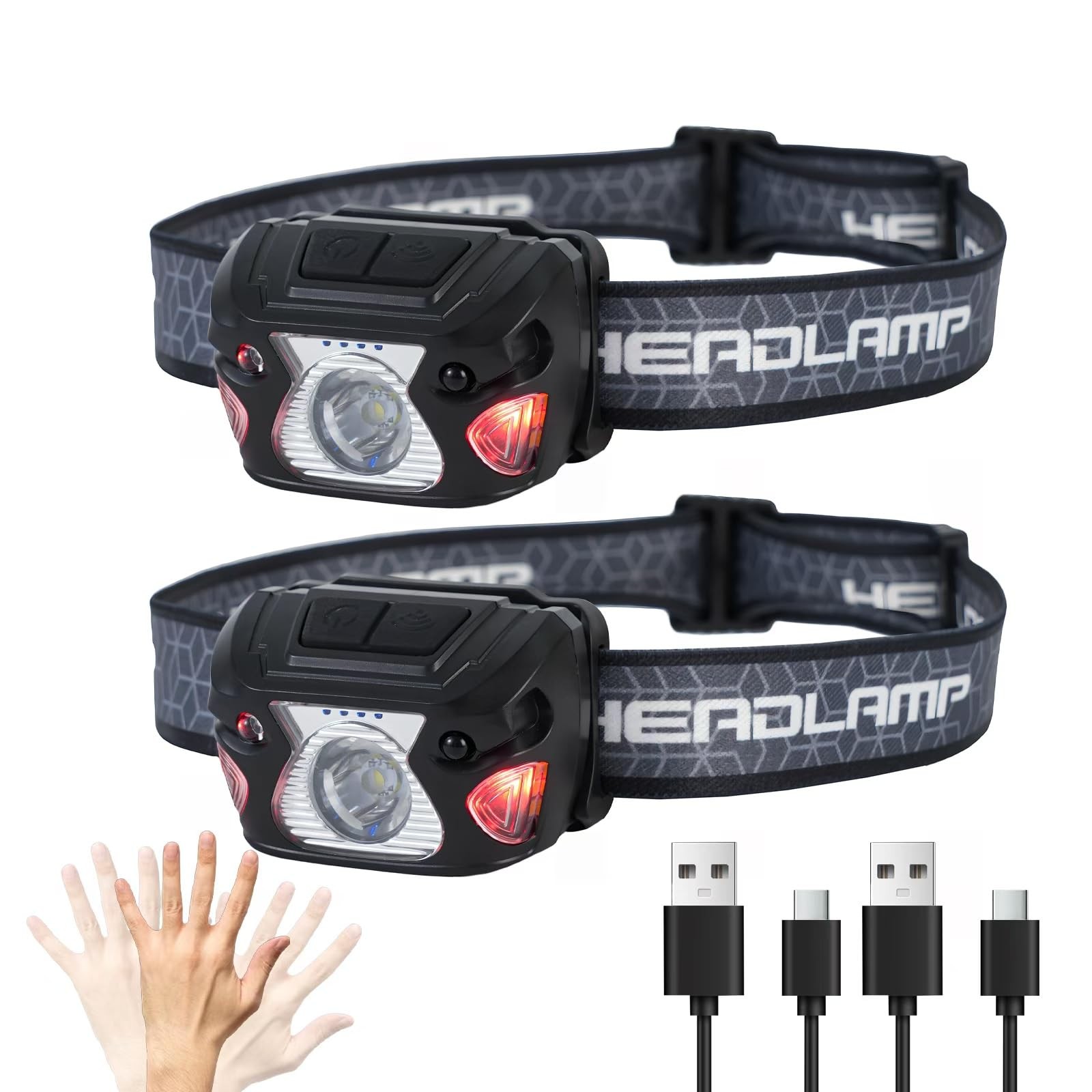 2 Sets High-End Comfortable Camping & Work Headlamp, Long Endurance Lighting ...