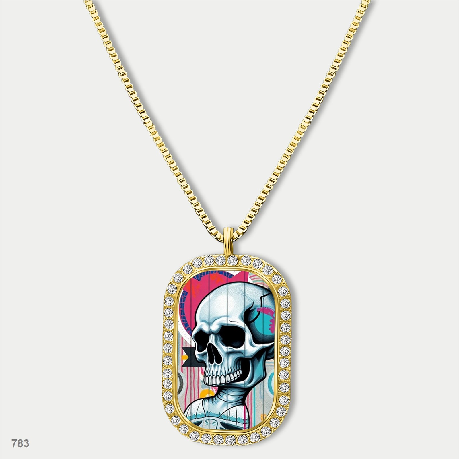 New Skeleton Graffiti Skull Fashion Pendant Necklace Chain Photo Dog Tag Chain G