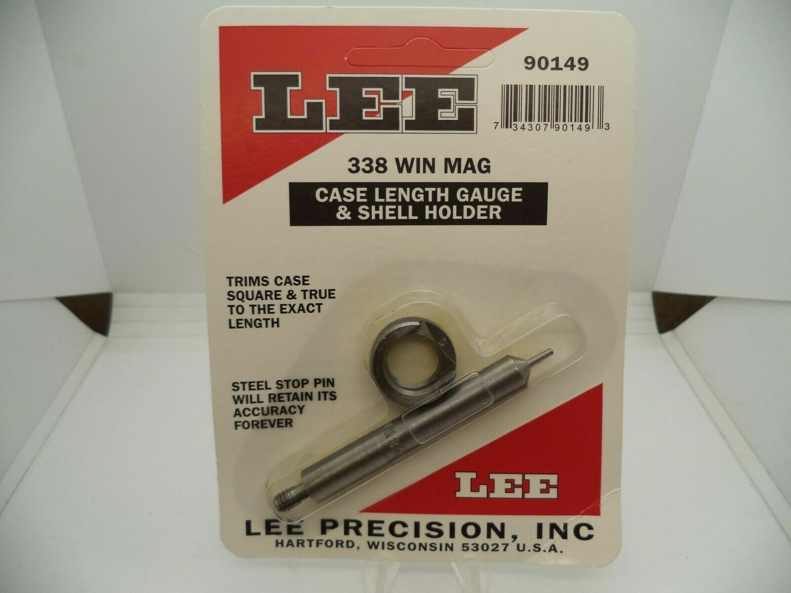 90149 Lee Case Length Gage and Shell Holder .338 Winchester Mag