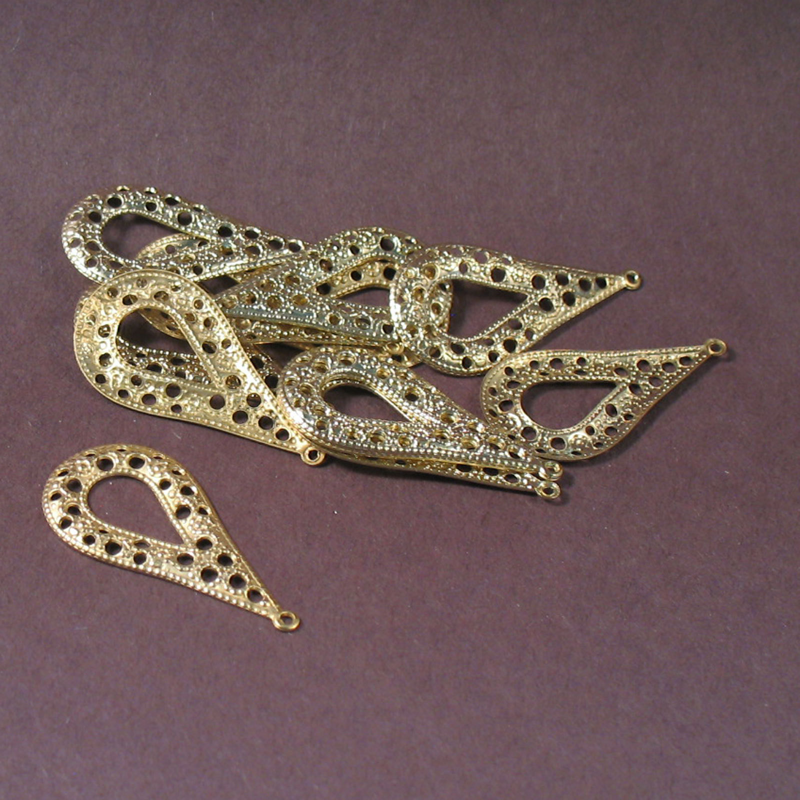 Lot of 12 Filigree Brass  Plated  Stamped Earring Findings (9P)