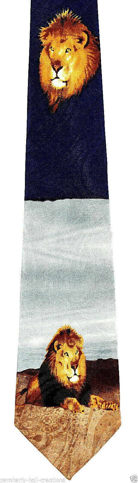 King of Beasts Men's Necktie Lion African Big Cat Animal Wildlife Blue Neck Tie