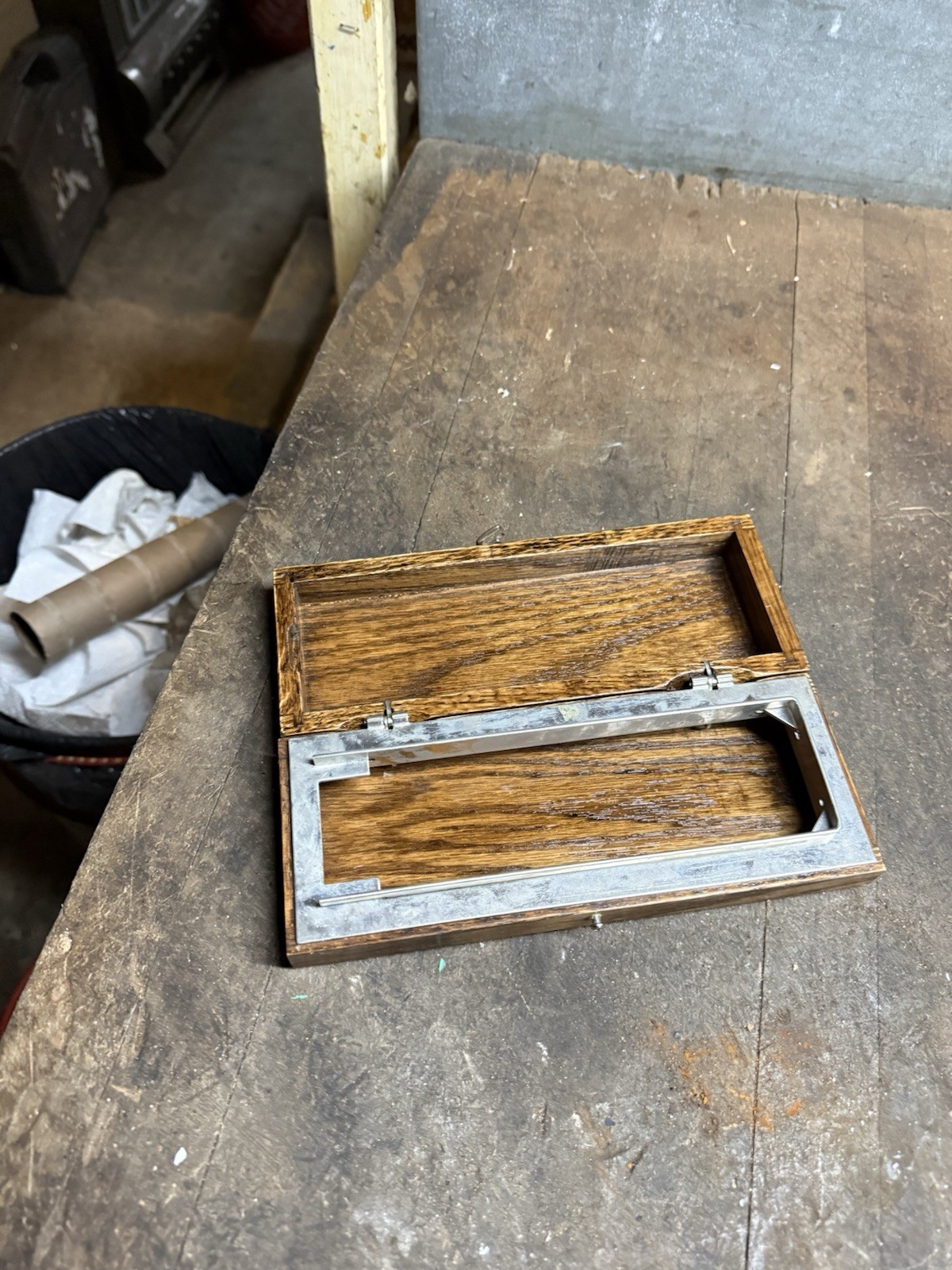 Vintage Unknown Hand Tool Blade Sharpening Oilstone Stone Wood Case Holder Box