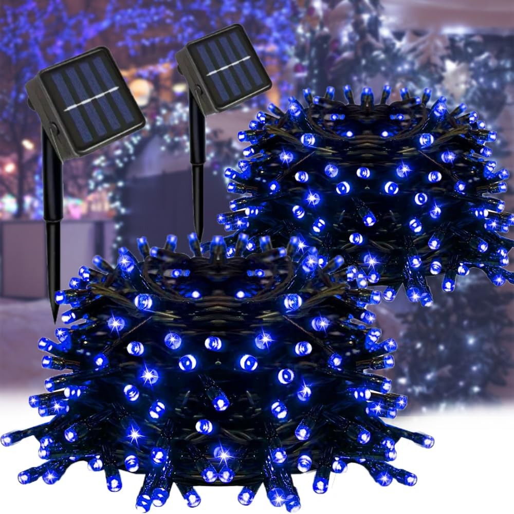 Taoushuleng 2 Pack Solar String Blue Lights Outdoor, Total 200 40 feet,