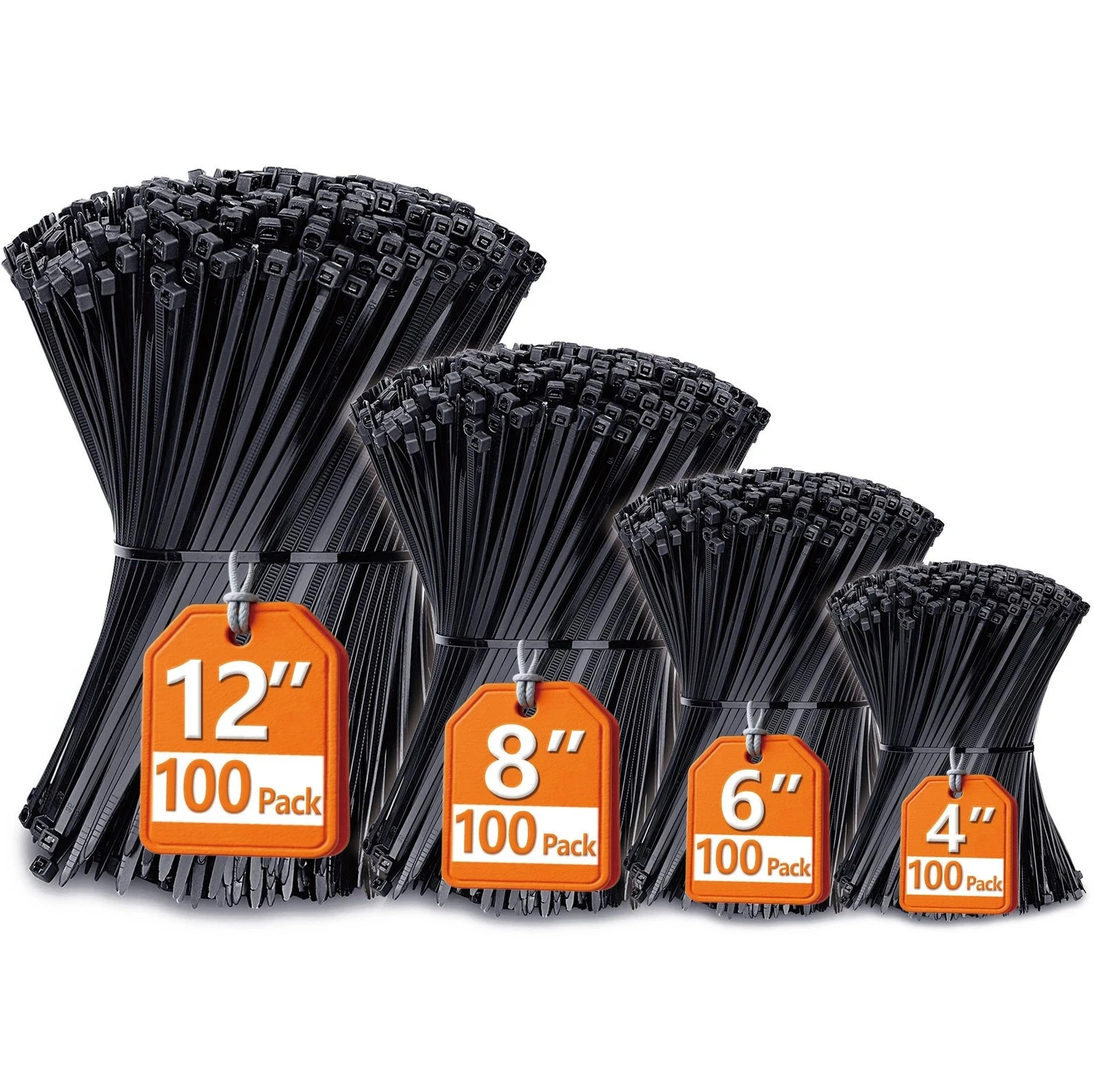 Zip Ties Assorted Sizes(4”+6”+8”+12”), 400 Pack,