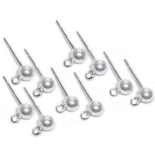 10 4mm Sterling Silver Ball Stud Earrings w/ Open Ring