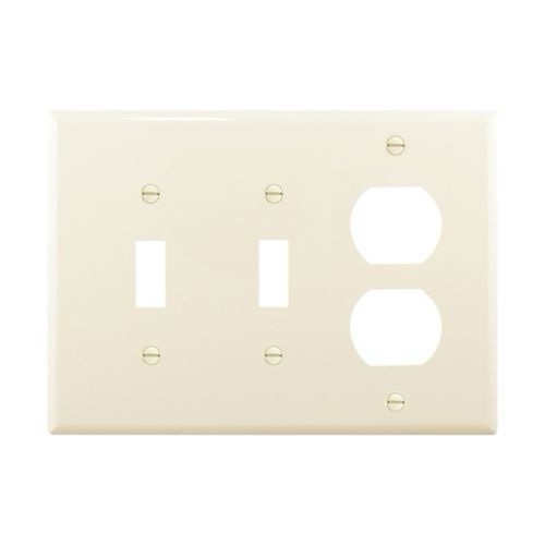 Eaton PJ28LA-SP-L 3-Gang 2 Toggle 1 Duplex Wallplate Mid-Size Light Almond