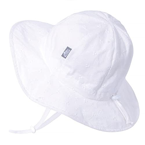 Adjustable Cotton Floppy Sun Hat with 50+ UPF 0-6 Months White Eyelet