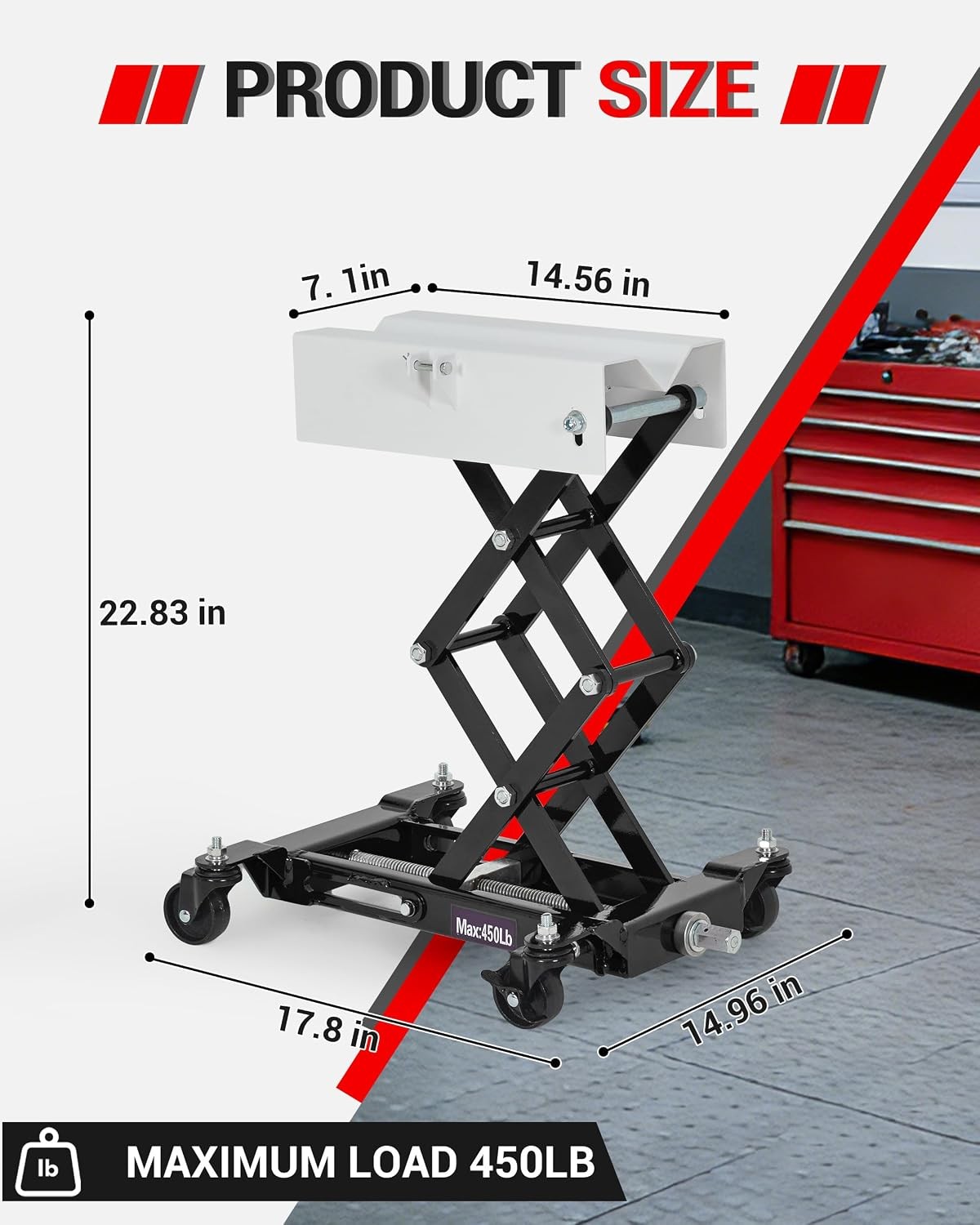 450 LBS Transmission Jack Power Transfer Jack Adjustable Height Garage Workshop
