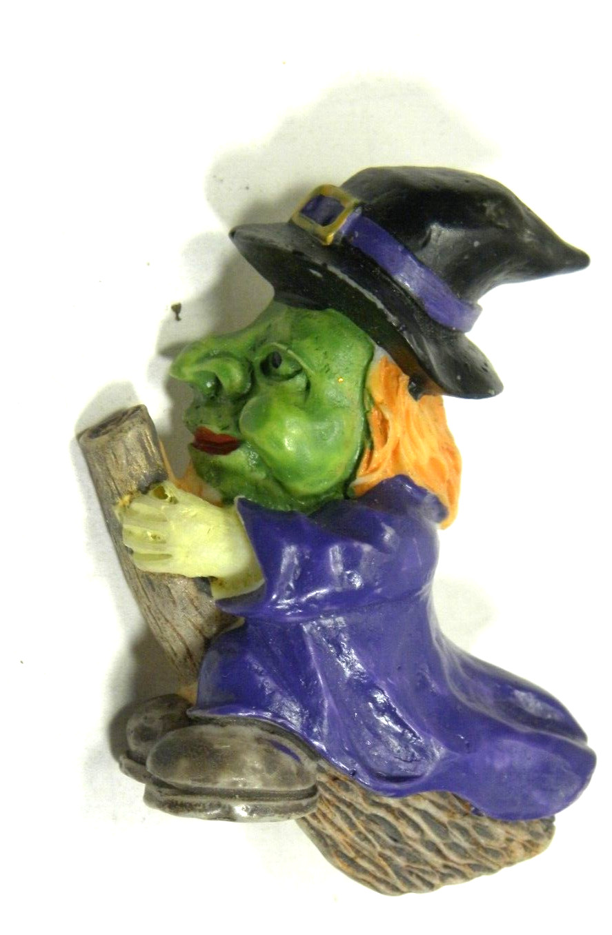Halloween Green Witch Face Pin Brooch Resin Holiday Broom