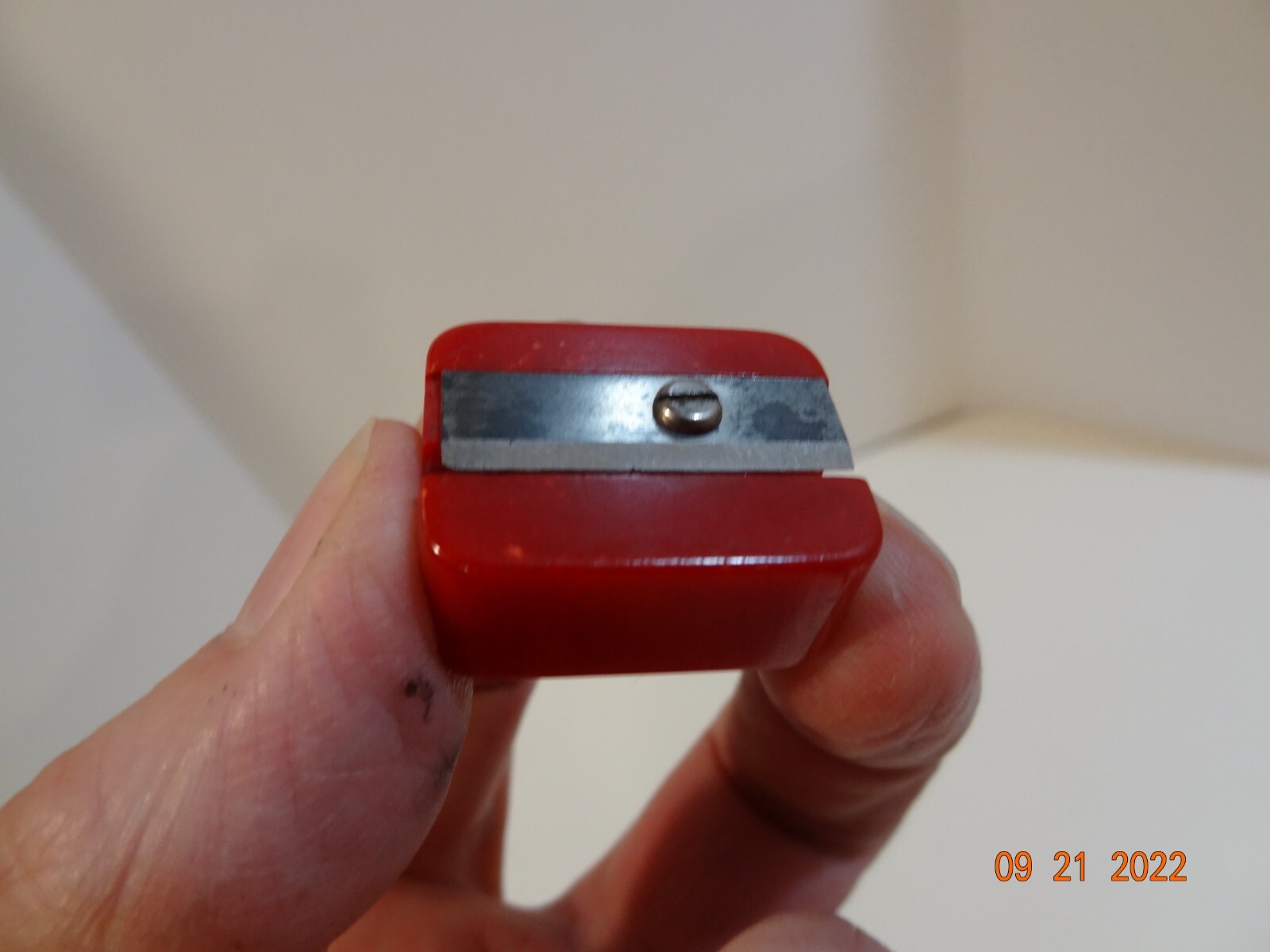 Vintage Red Bakelite Handheld Manuel Pocket Pencil Sharpener