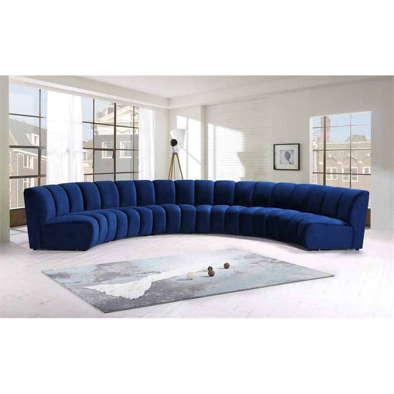 Maklaine Contemporary Navy Velvet 6pc. Modular Sectional Sofa