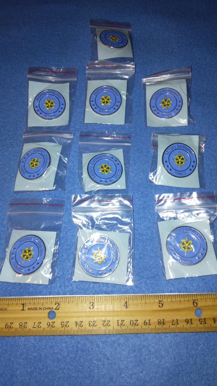 LOT OF 10 - U.S. ARMY MILITARY INTELLIGENCE VETERAN PINS - NEW