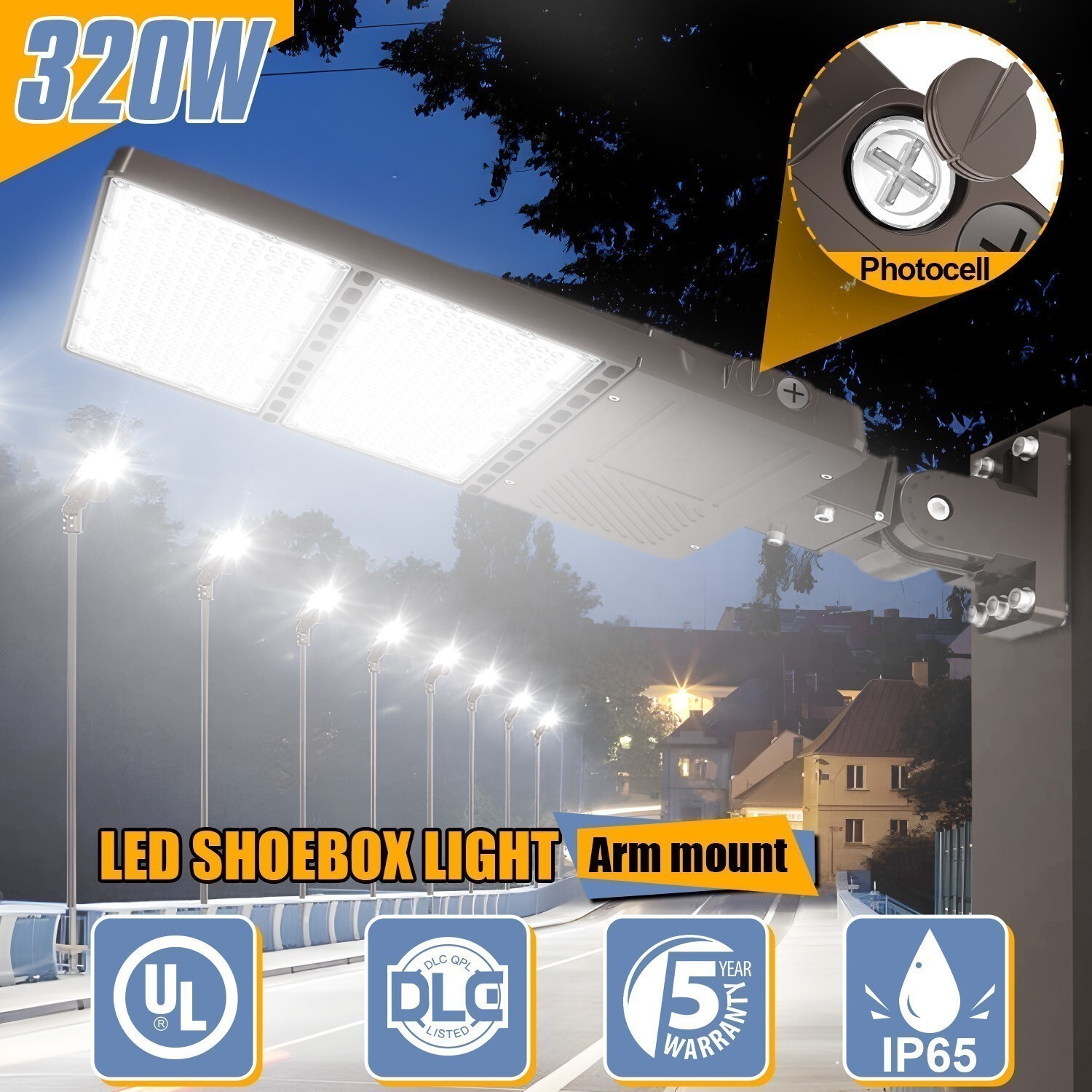 320W LED Shoebox Light Dusk To Dawn Outdoor Commercial Parking Lot Area Lighting