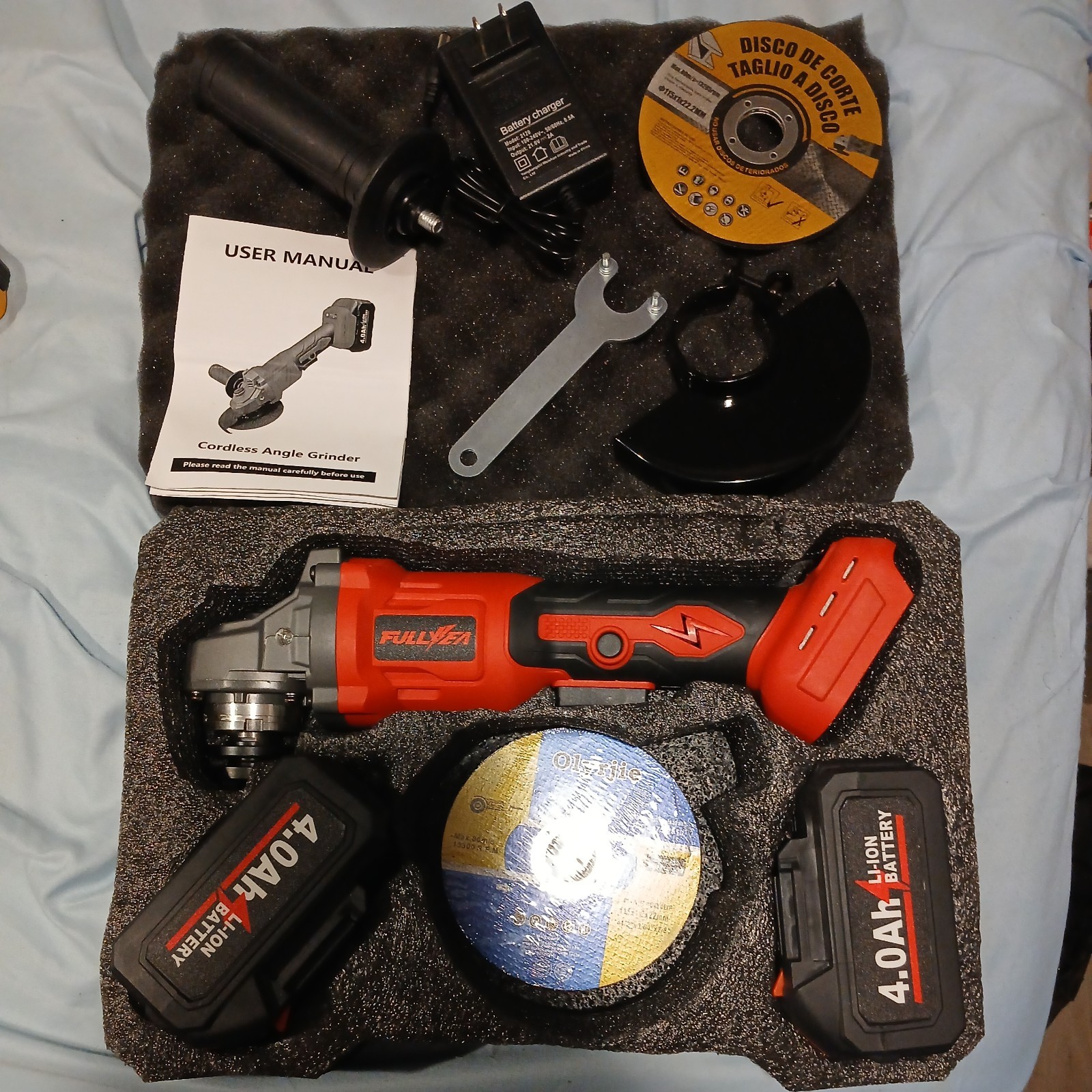 NEW FULLYEA Cordless Grinder Power Tool kit-2 batteries 10 FREEdisks-accessories