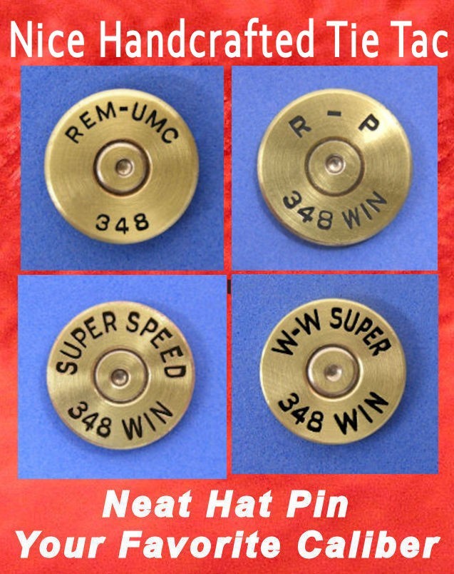 348 WIN Winchester Model 71 Brass Head Hat Pin Shooting Jacket Pin Tie Tac, Ammo