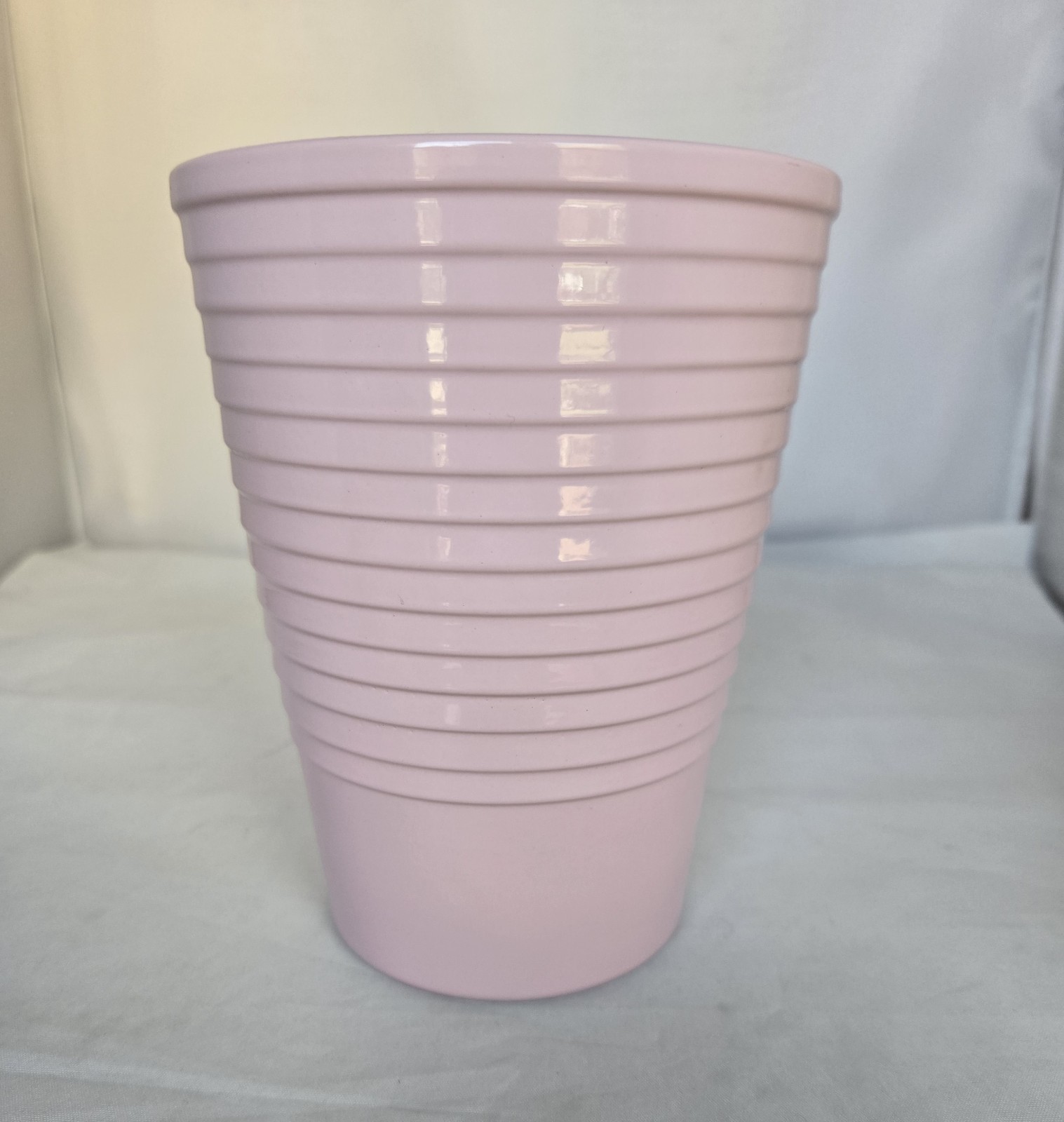 Van Krimpen Ceramic Planter Vase Ribbed Made in Germany 6.5” x 5” Pink