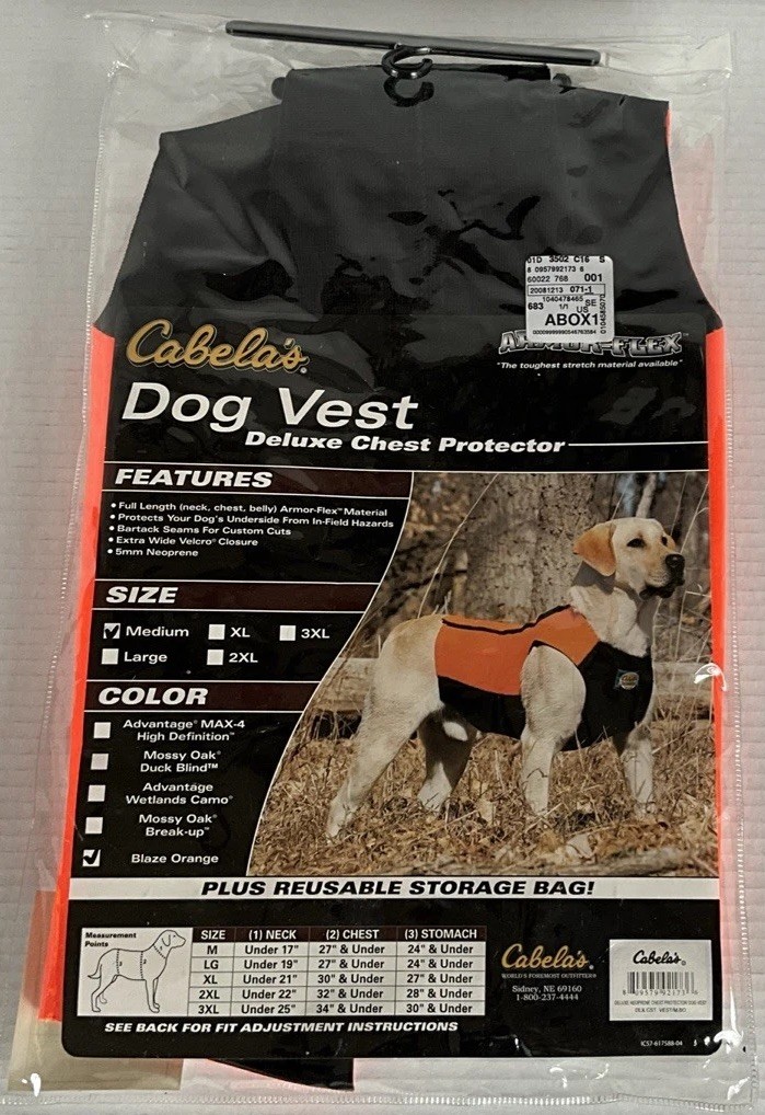 Cabela's Neoprene Blaze Orange Dog Vest Deluxe Chest Protector Size Medium