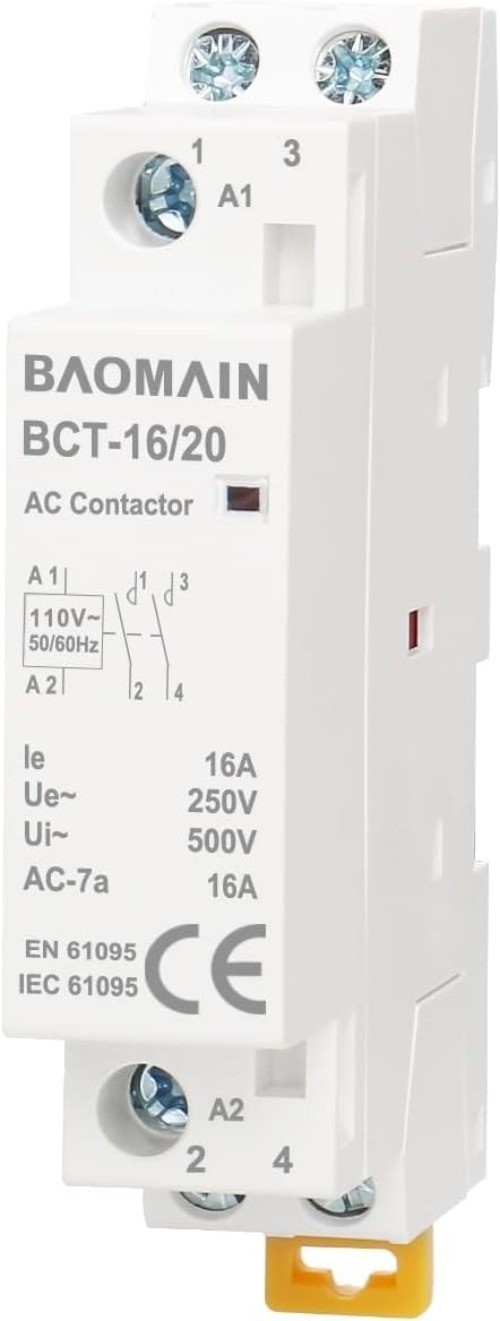 AC 2-Pole Modular Contactor 16A 2NO Normally Open DIN Rail Mount HVAC Motor