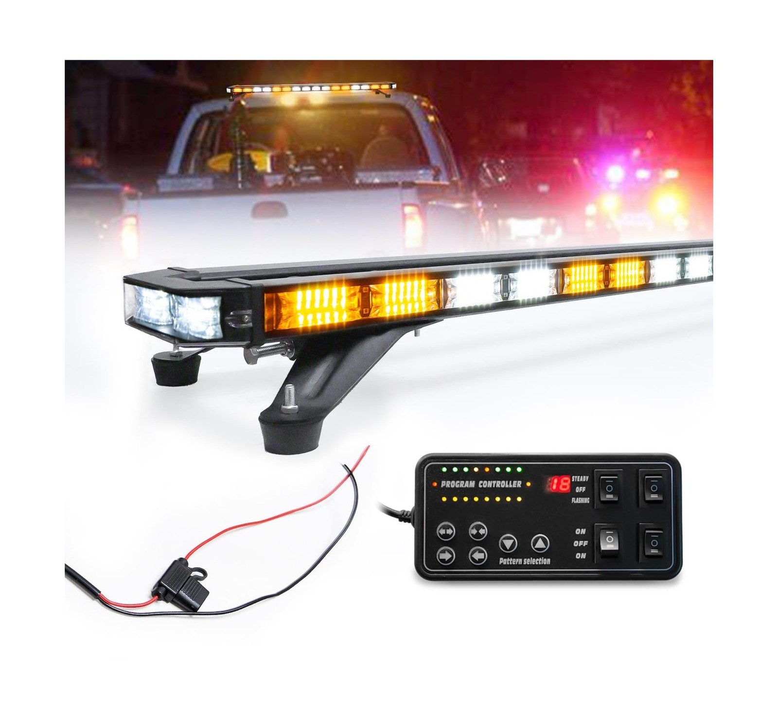 LUMENIX 48 Inch Rooftop Strobe Emergency Lights Bar Heavy-Duty Warning Flashi...