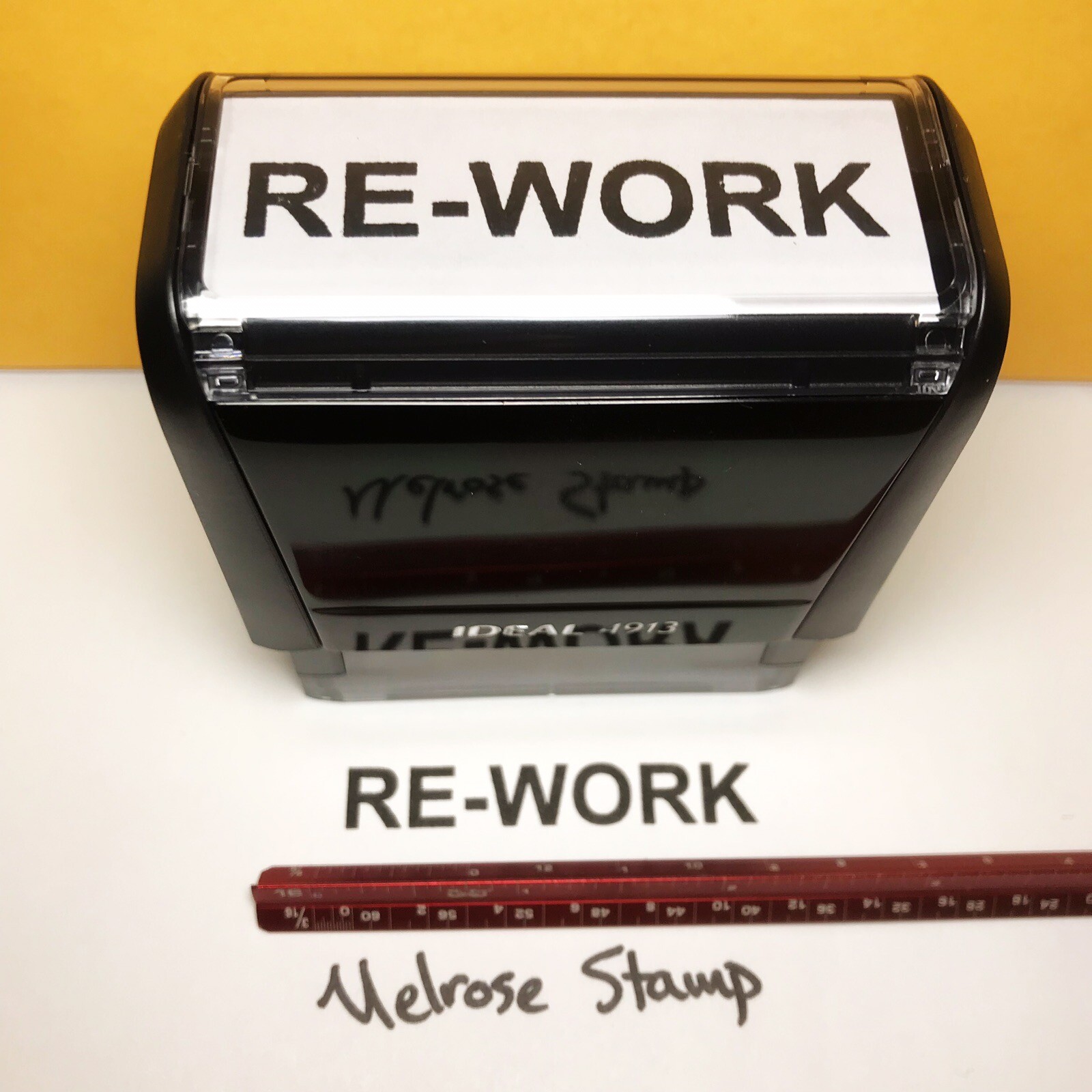 Rework Rubber Stamp Black Ink Self Inking Ideal 4913