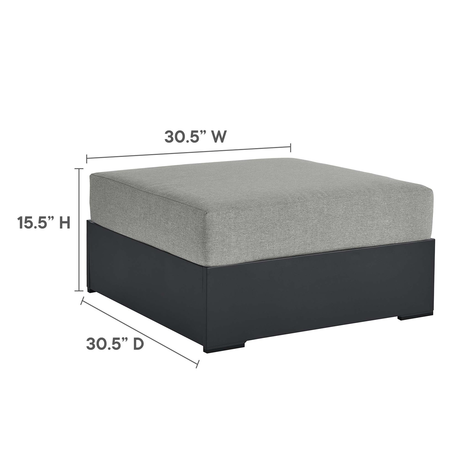 Tahoe Outdoor Patio Powder-Coated Aluminum Ottoman in Gray Gray