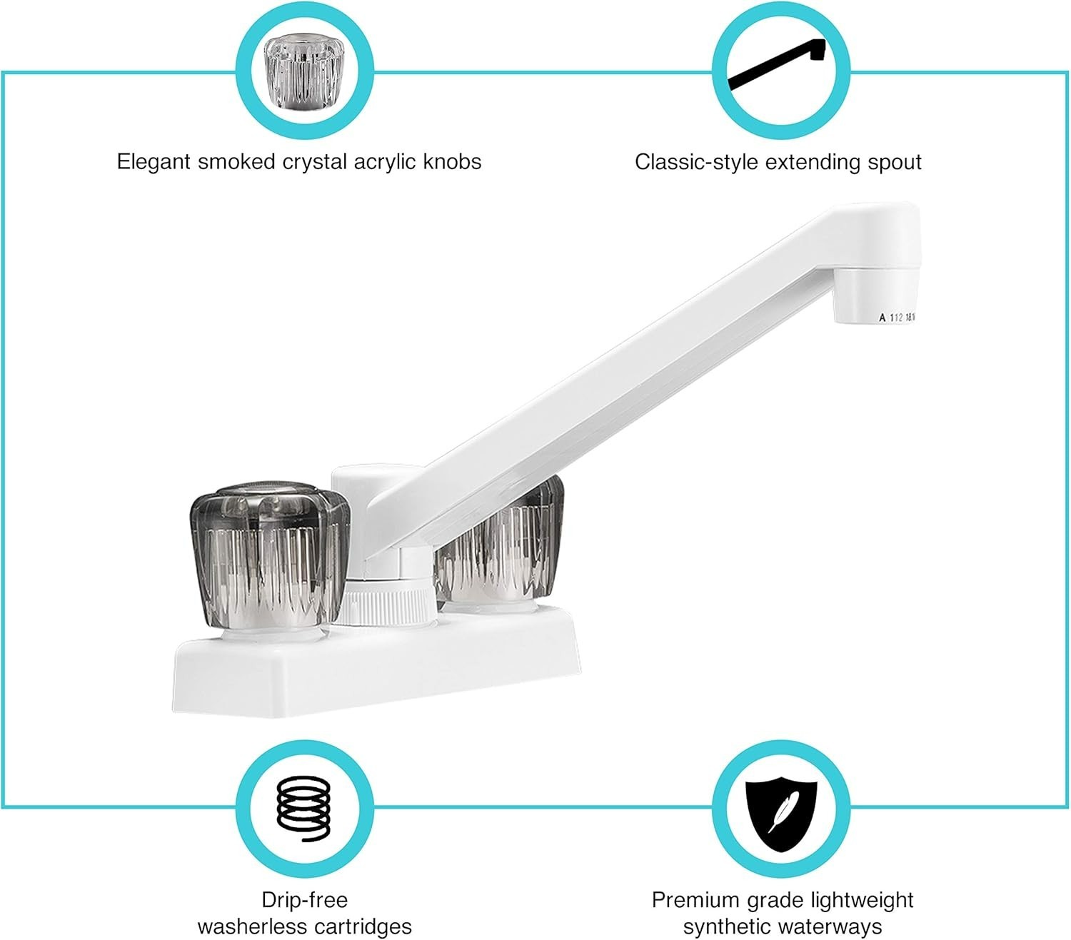 Elegant RV Kitchen Faucet with Smoked Acrylic Knobs - Compact Swivel Design
