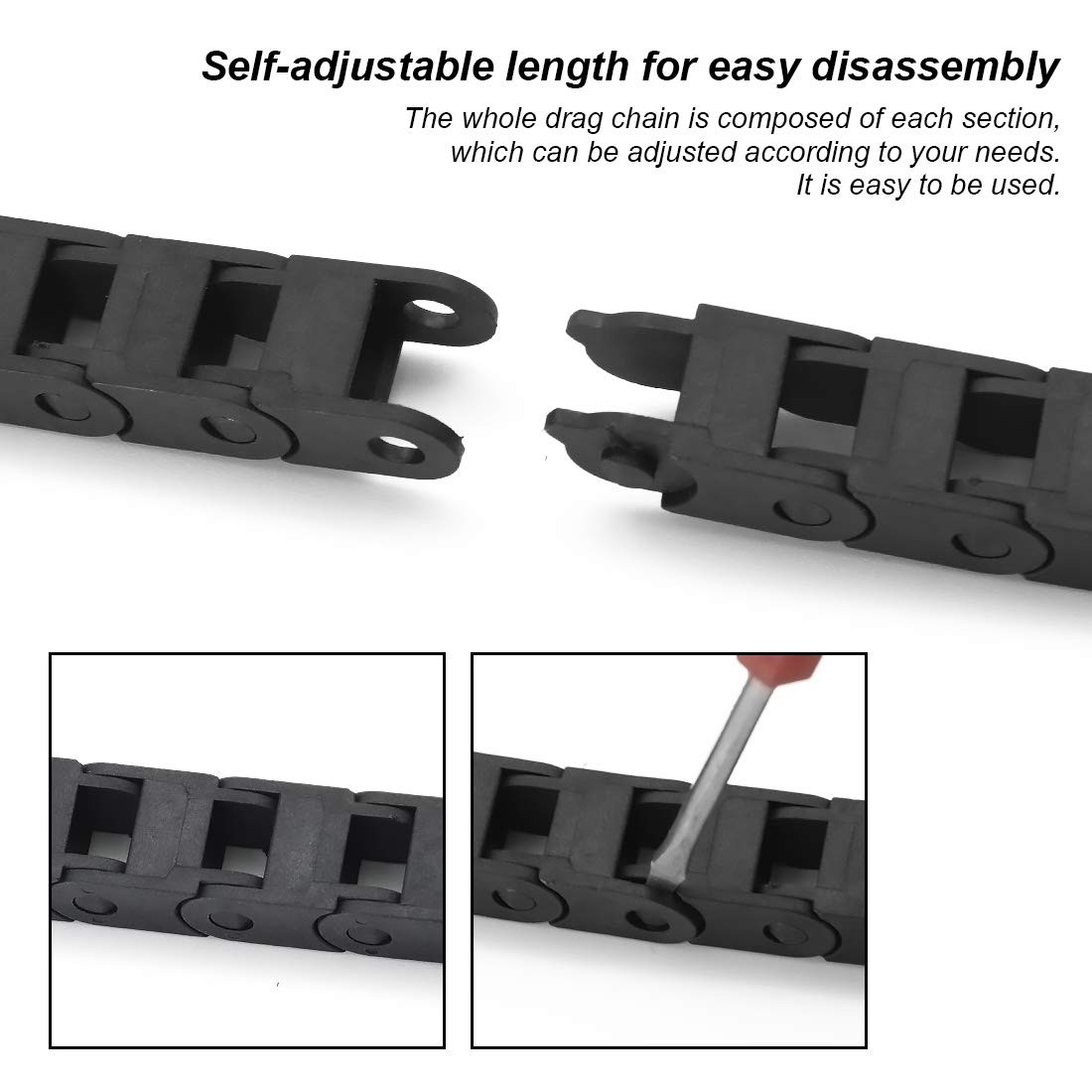 R18 7mm x 7mmInner H x Inner W Black Plastic Cable Wire Carrier Drag Chain 1M