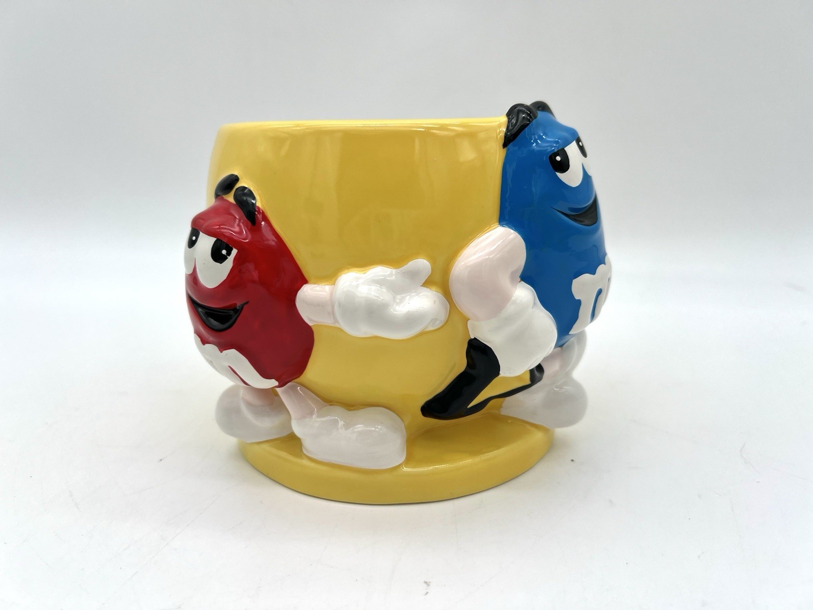 M&M Yellow Ceramic Candy Dish with Red and Blue Characters by FTD