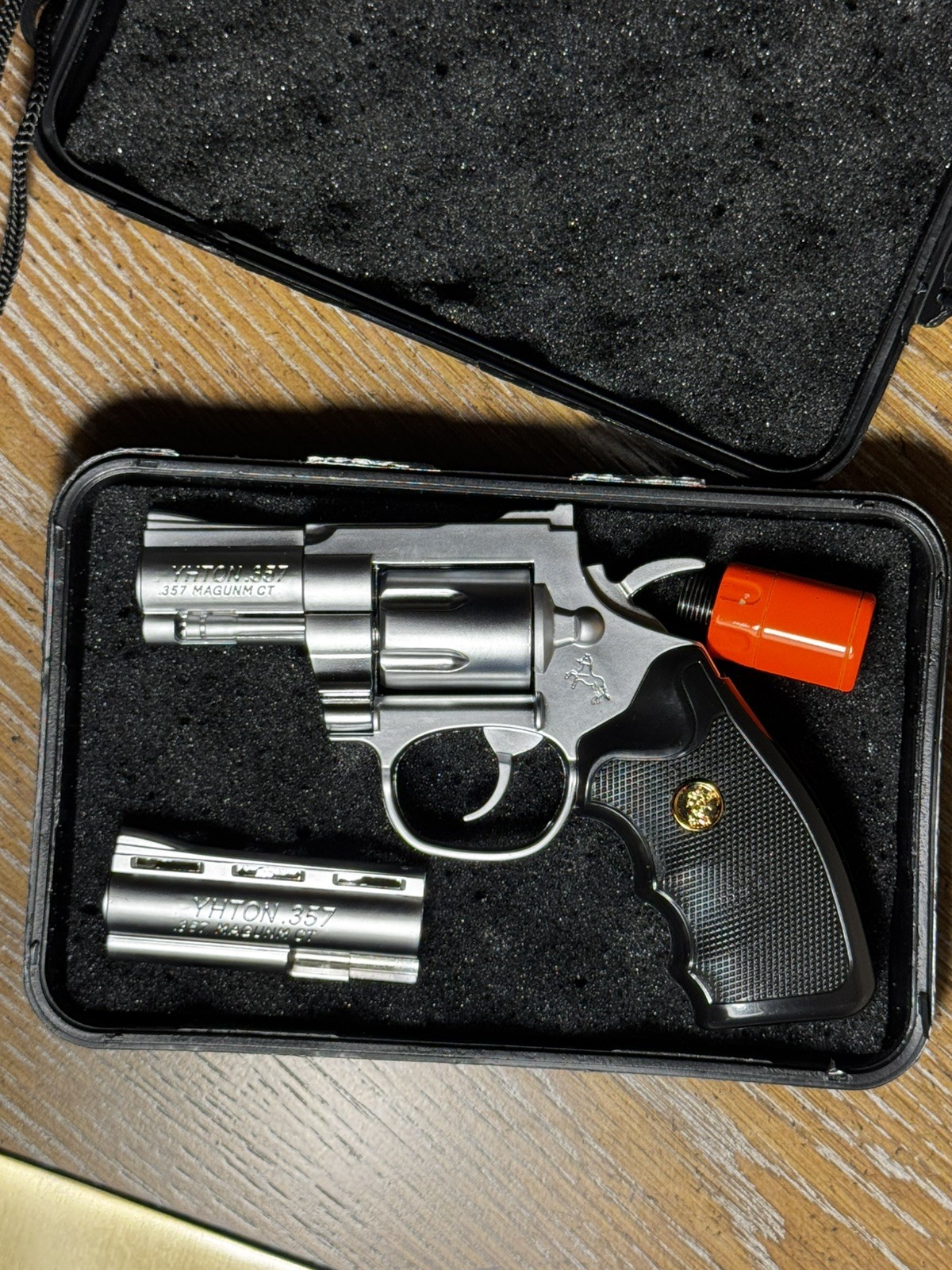 Premium 357  Revolver-Shaped Torch Lighter Silver Made from Die-cast Steel