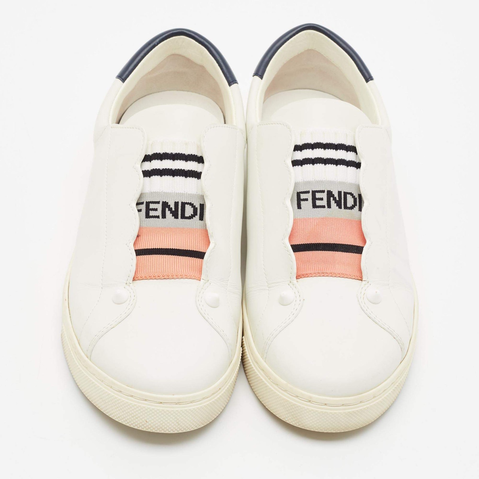 Fendi Rockoclick Size 37 White Leather Slip On Sneakers