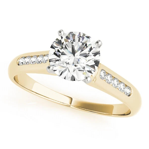 Round Cut 1.85 Ct Diamond Lab-Created Engagement Ring 14K Yellow Gold Finish